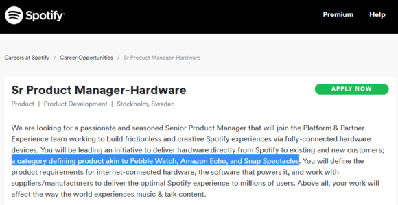 Spotify are working on a “category defining” wearable and/or home speaker