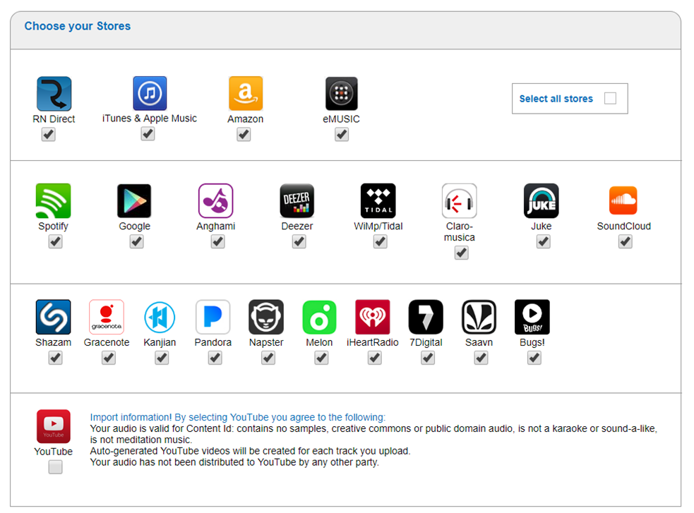 Can I Choose Only Specific Stores and Streaming Services To Distribute My Music?