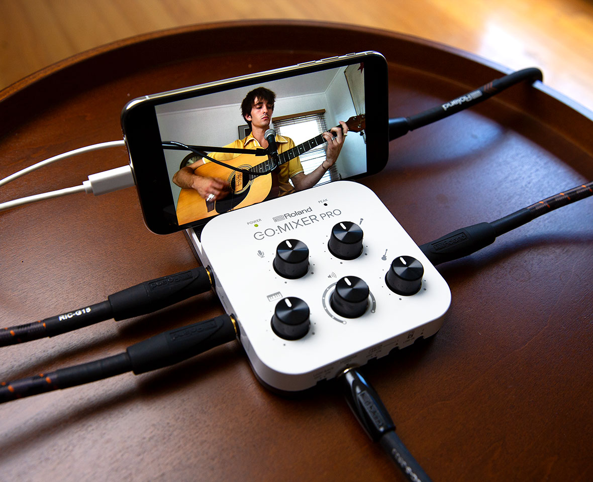 Roland’s miniature 9 input mixer makes mixing on the go truly possible