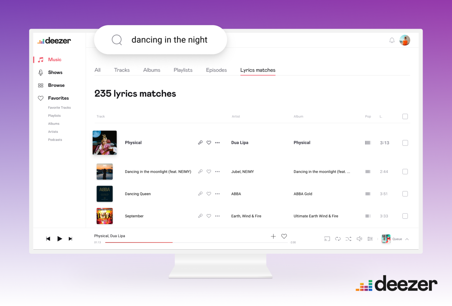 Search music by lyrics in Deezer