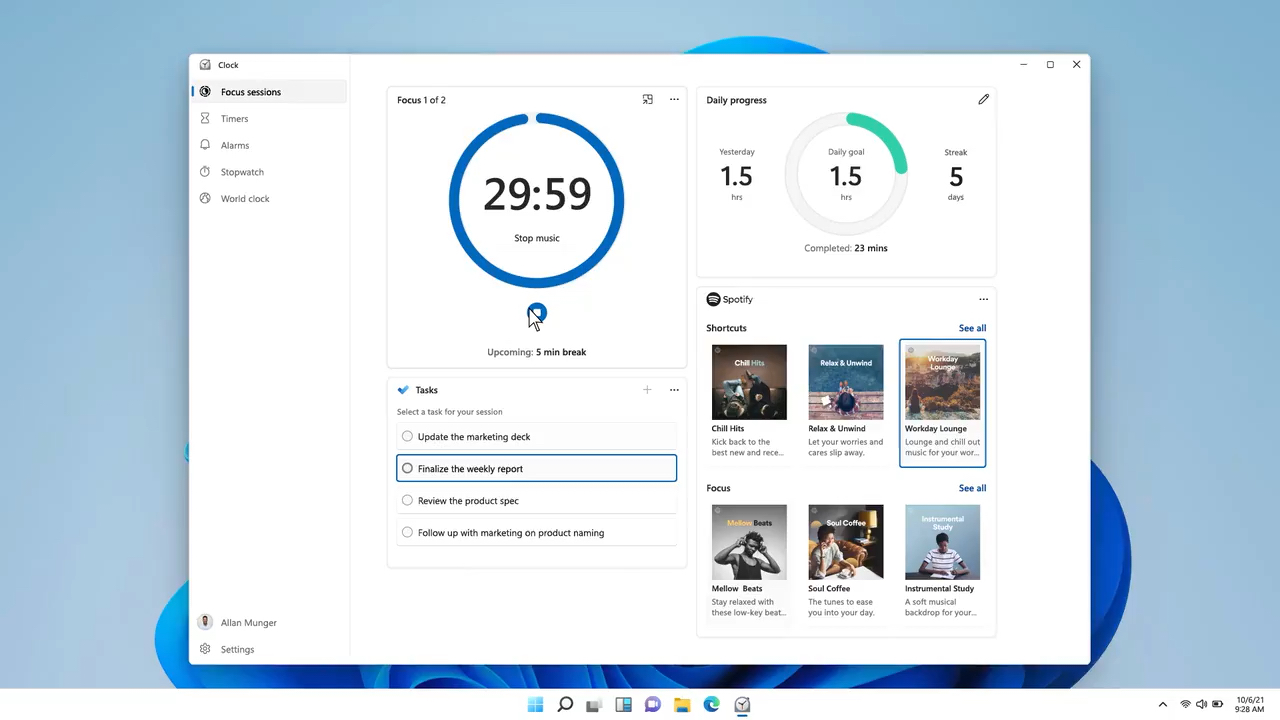 Microsoft tease Focus Sessions on Windows 11 – a timer feature with Spotify integration