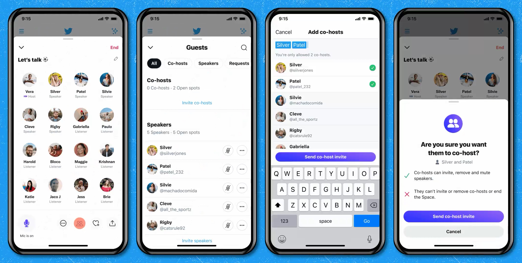 Twitter Spaces introduce co-hosting: co-hosts can moderate while the host focuses on entertaining the audience