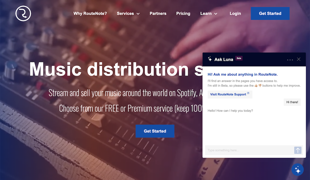Ask Luna: Get instant answers to your RouteNote questions