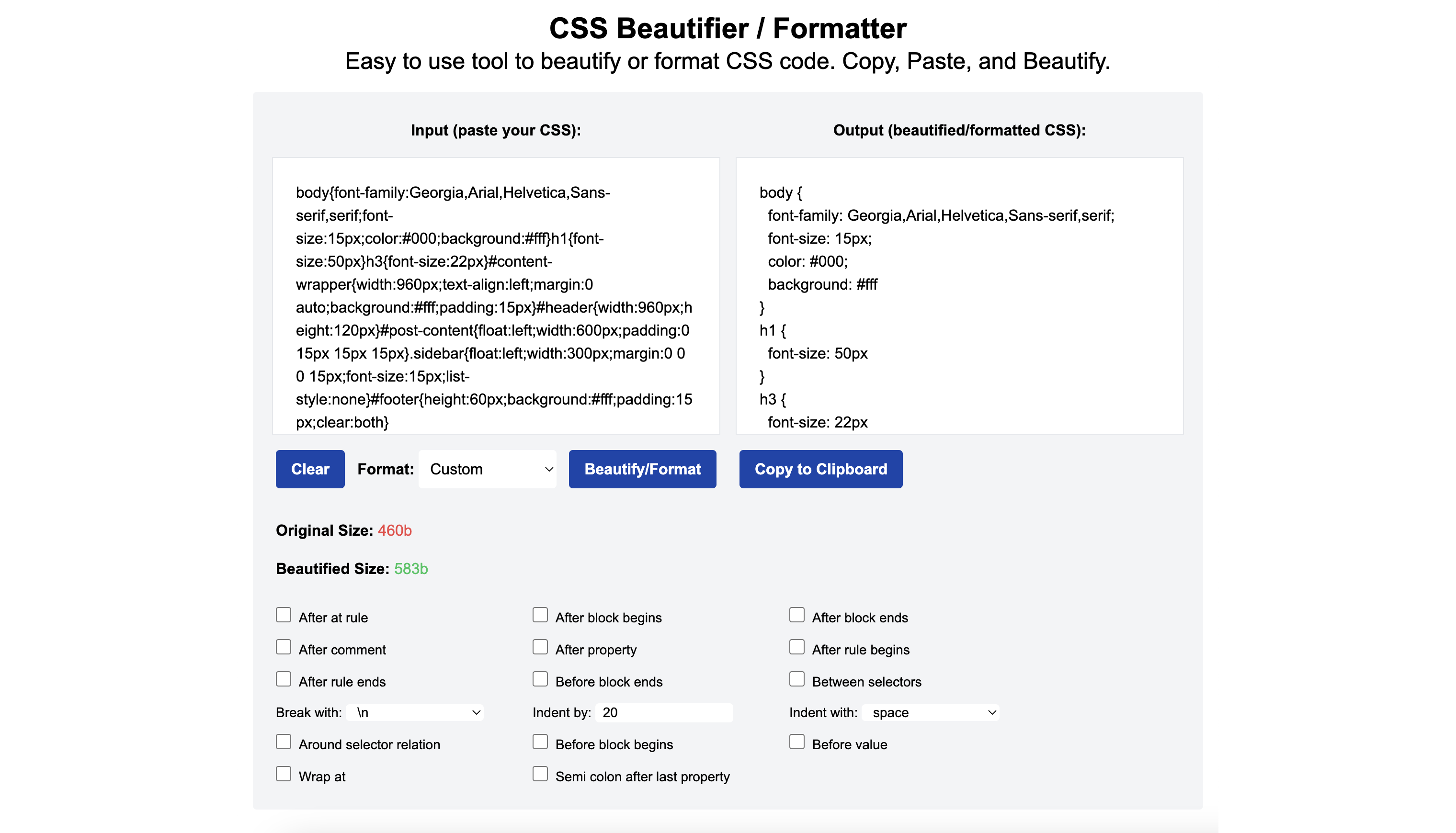 RouteNote Convert – Beautify or format your CSS code instantly online