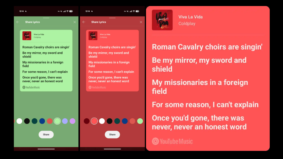 YouTube Music now lets you share lyrics